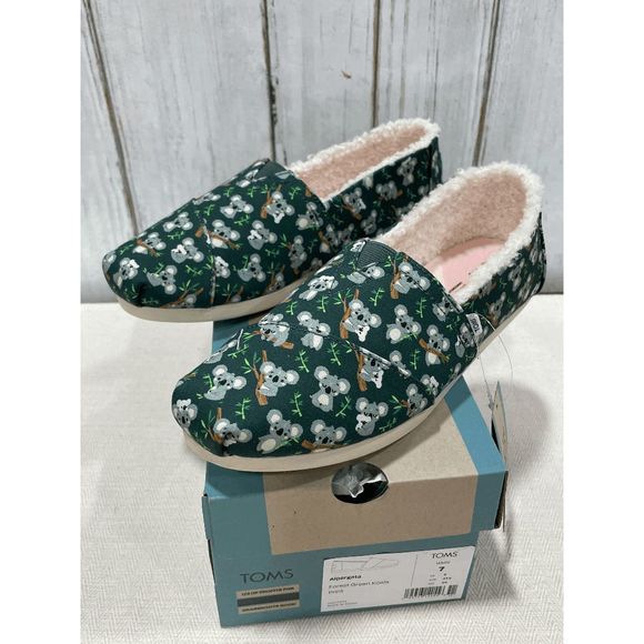 Toms Shoes - TOMS Women's Alpargata Koala Print Slip-On Flats - Forest Green 7